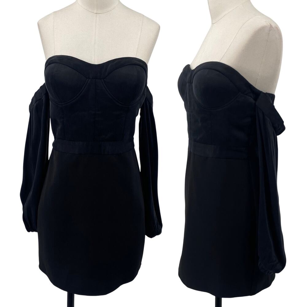 NBD Revolve Bustier Mini Dress Off Shoulder Long Sleeve Black Womens Medium